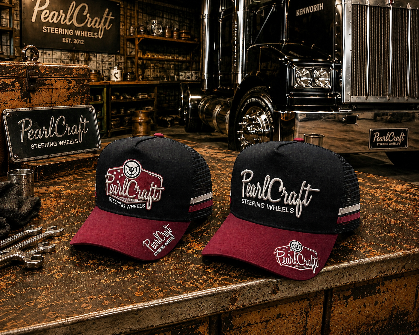 PearlCraft Trucker Cap Black & Burgundy